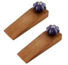2 Pieces Dark Purple Crackle Ceramic Wooden Door Stopper